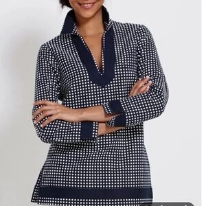 VINEYARD VINES TUNIC NAVY BLUE WITH WHITE POLKA DOTS V NECK 100% COTTON SZ 4